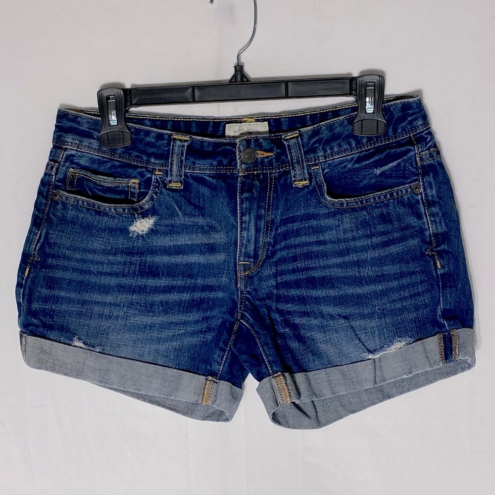 Aeropostale Med Dark Wash Low Rise Distressed Denim Jean Shorts 5/6 Festival